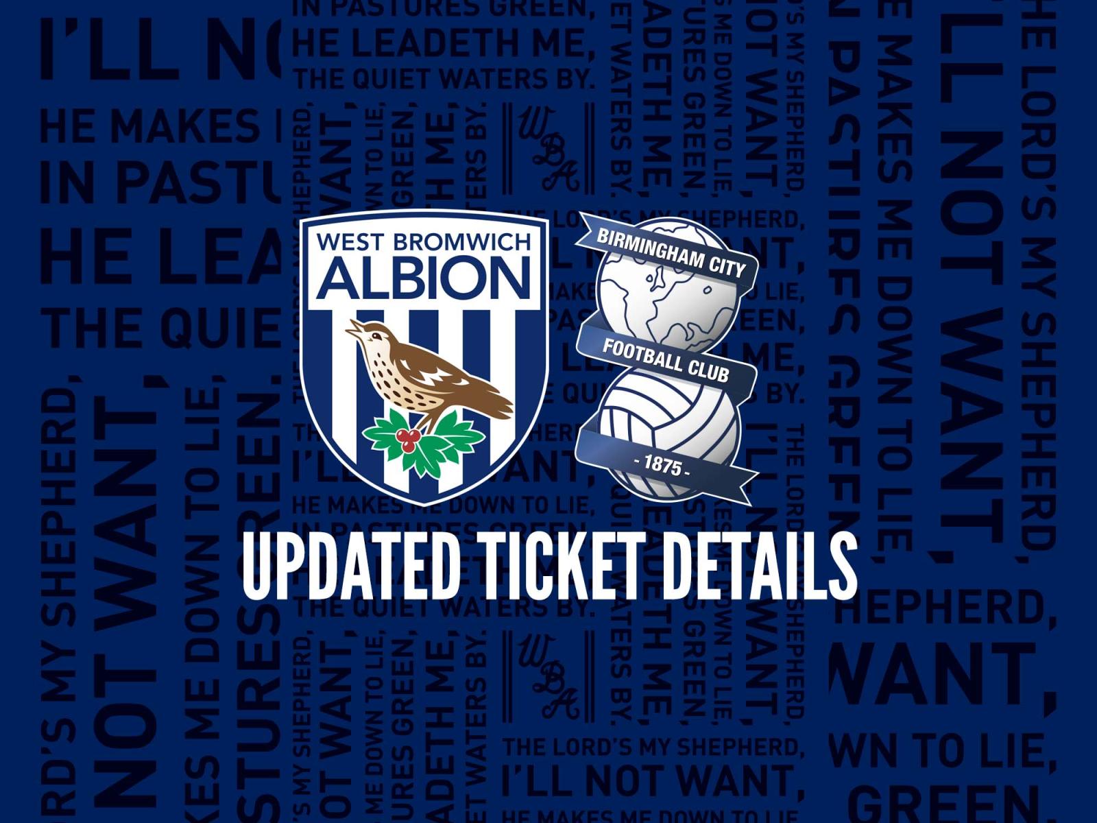Updated Blues ticket details West Bromwich Albion